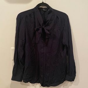 Navy Neck Tie Blouse